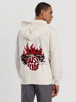 Bene Kleed - Men Relaxed Front Zipper Graphic Print White Hoodie