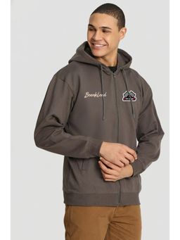 Bene Kleed - Men Relaxed Charcoal Graphic Printed Front Zipper Hoodie