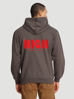 Bene Kleed - Men Relaxed Front Zipper Graphic Print Grey Hoodie