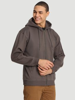 Bene Kleed - Men Relaxed Grey Brushed Fabric Front Zipper Hoodie