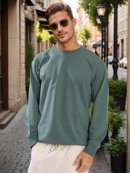 Bene Kleed - Men Green Relax Fit Solid Sweatshirt