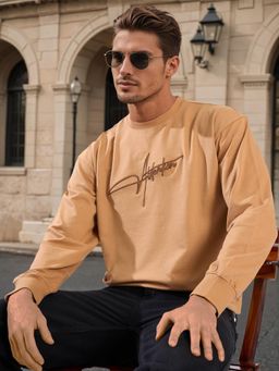 Bene Kleed - Men Khaki Relax Fit Embroidered Sweatshirt
