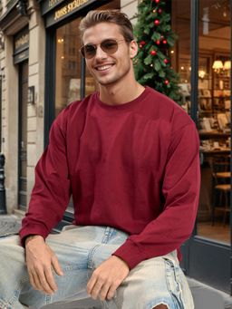 Bene Kleed - Men Maroon Relax Fit Solid Sweatshirt