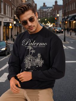 Bene Kleed - Men Black Relax Fit Solid Lightweight Printed Sweatshirt