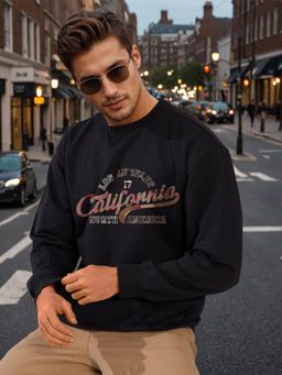 Bene Kleed - Men Black Relax Fit Solid Lightweight Printed Sweatshirt