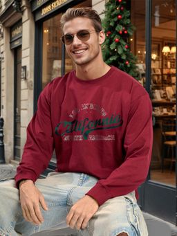 Bene Kleed - Men Maroon Relax Fit Solid Lightweight Printed Sweatshirt