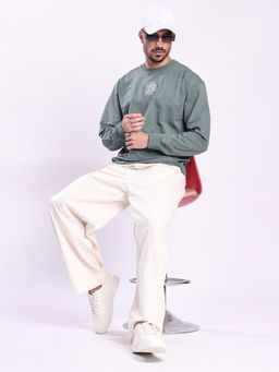 Bene Kleed - Men Green Relax Fit Embroidered Lightweight Sweatshirt