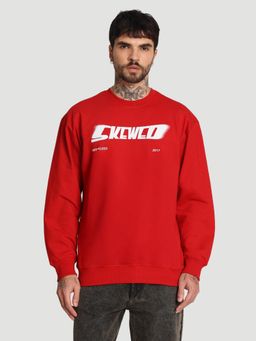 Bene Kleed - Men Crew Neck Drop Shoulder Graphic Printed Red Sweatshirt