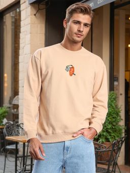 Bene Kleed - Men Crew Neck Drop Shoulder Graphic Printed Beige Sweatshirt