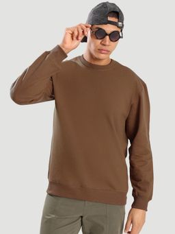 Bene Kleed - Men Brown Crew Neck Drop Shoulder Relax Fit Sweatshirt
