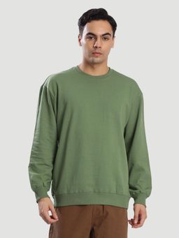 Bene Kleed - Olive Men Crew Neck Drop Shoulder Sweatshirt