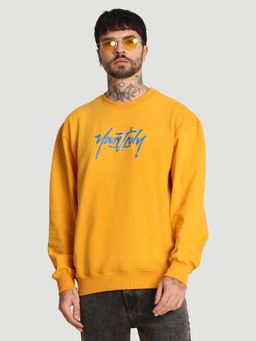 Bene Kleed - Men Crew Neck Drop Shoulder Graphic Printed Mustard Sweatshirt