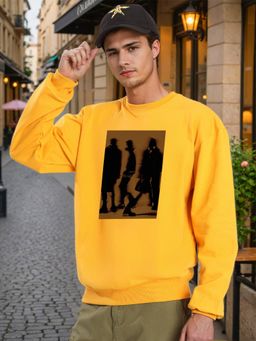 Bene Kleed - Men Crew Neck Drop Shoulder Printed Mustard Sweatshirt