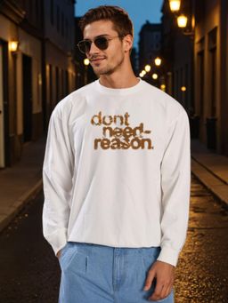 Bene Kleed - Men Off White Relax Fit Solid Lightweight Printed Sweatshirt