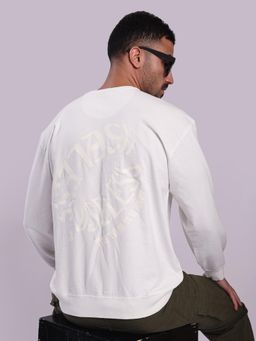 Bene Kleed - Men Off White Relax Fit Printed Lightweight Sweatshirt