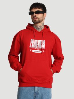 Bene Kleed - Men Relax Fit Graphic Printed Kangaroo Pocket Red Hoodie