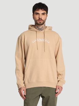 Bene Kleed - Men Relax Fit Kangaroo Pocket Printed Beige Hoodie