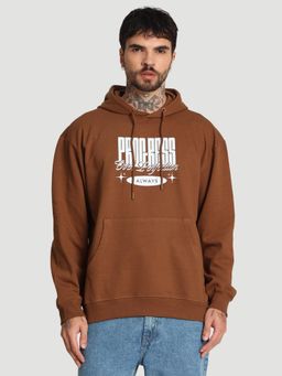 Bene Kleed - Men Relax Fit Kangaroo Pocket Graphic Printed Brown Hoodie