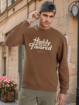 Bene Kleed - Men Relax Fit Kangaroo Pocket Graphic Printed Brown Hoodie