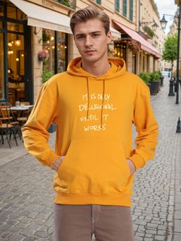 Bene Kleed - Men Relax Fit Kangaroo Pocket Graphic Printed Mustard Hoodie