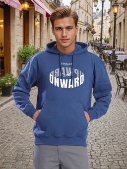 Bene Kleed - Men Relax Fit Kangaroo Pocket Graphic Printed Navy Blue Hoodie