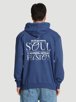 Bene Kleed - Men Relax Fit Kangaroo Pocket Graphic Printed Navy Blue Hoodie