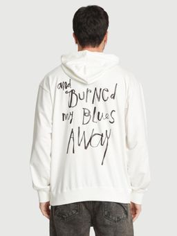Bene Kleed - Men Light Weight Kangaroo Pocket Printed Off White Hoodie