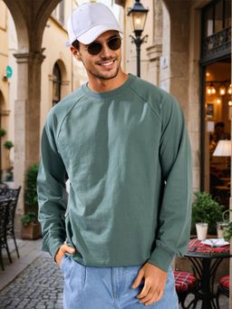 Bene Kleed - Men Green Relax Fit Raglan Lightweight Sweatshirt