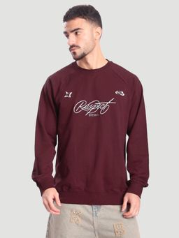 Bene Kleed - Men Maroon Relax Fit Raglan Lightweight Embroidered Sweatshirt
