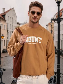 Bene Kleed - Men Khaki Relax Fit Raglan Lightweight Printed Sweatshirt
