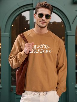 Bene Kleed - Men Khaki Relax Fit Raglan Lightweight Printed Sweatshirt