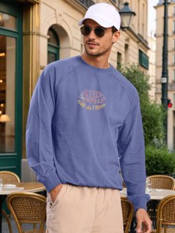 Bene Kleed - Men Blue Relax Fit Raglan Lightweight Printed Sweatshirt