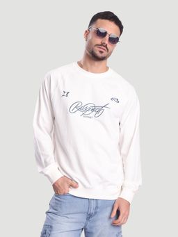 Bene Kleed - Men Off White Relax Fit Raglan Lightweight Embroidered Sweatshirt