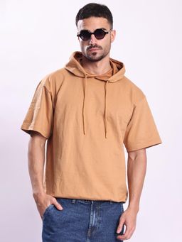 Bene Kleed - Men Khaki Half Sleeve Relax Fit Hoodie