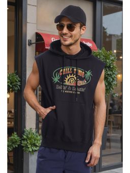 Bene Kleed - Black Men Sleeveless Kangaroo Pocket Hoodie