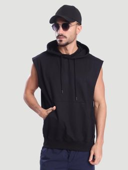 Bene Kleed - Black Men Sleeveless Kangaroo Pocket Hoodie