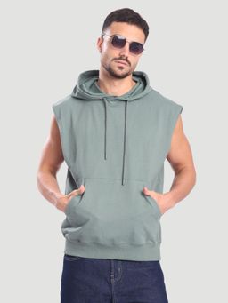 Bene Kleed - Green Men Sleeveless Kangaroo Pocket Hoodie