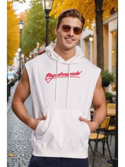 Bene Kleed - Off White Men Sleeveless Kangaroo Pocket Hoodie