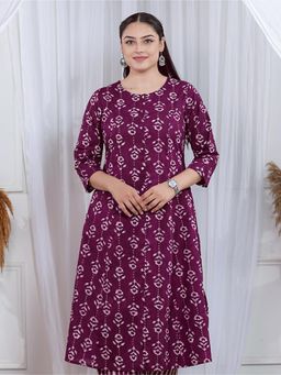 ARAMYA - Purple Soft Cotton Floral Print Kurta for Women