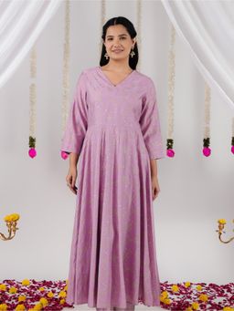 ARAMYA - Lavender Roman Foil Print Kurta for Women