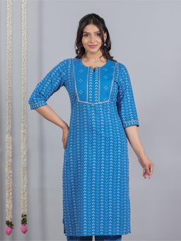 ARAMYA - Blue Soft Cotton Bandhani Print Kurta for Women