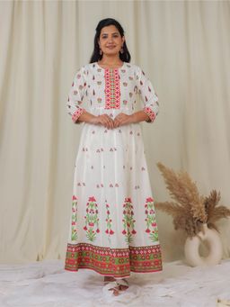 ARAMYA - Off White Soft Cotton Floral Print Kurta for Women