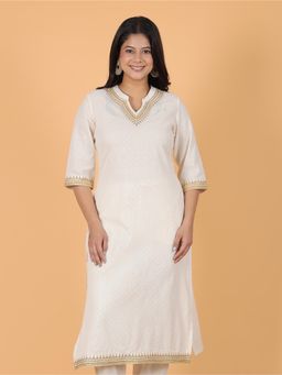 ARAMYA - White Cotton Embroidered Kurta for Women