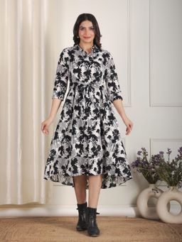 ARAMYA - Black Soft Cotton Abstract Print Kurta for Women