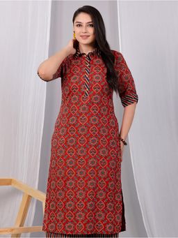 ARAMYA - Maroon Soft Cotton Floral Print Kurta for Women