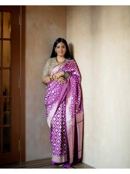 PRIYANKA RAAJIV - Anisha Purple Silk Banarasi Saree with Unstitched Blouse
