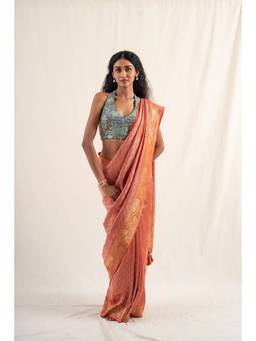 PRIYANKA RAAJIV - Begum Burnt Orange Silk Georgette Banarasi Saree with Unstitched Blouse