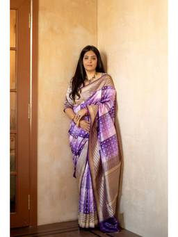 PRIYANKA RAAJIV - Bhargavi Purple Monotone Silk Banarasi Saree with Unstiched Blouse