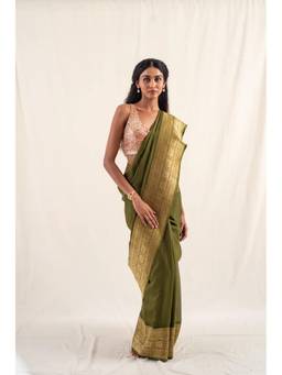 PRIYANKA RAAJIV - Burma Green Silk Georgette Banarasi Saree with Unstitched Blouse