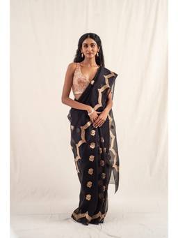 PRIYANKA RAAJIV - Chaura Black Silk Banarasi Organza Saree with Unstitched Blouse